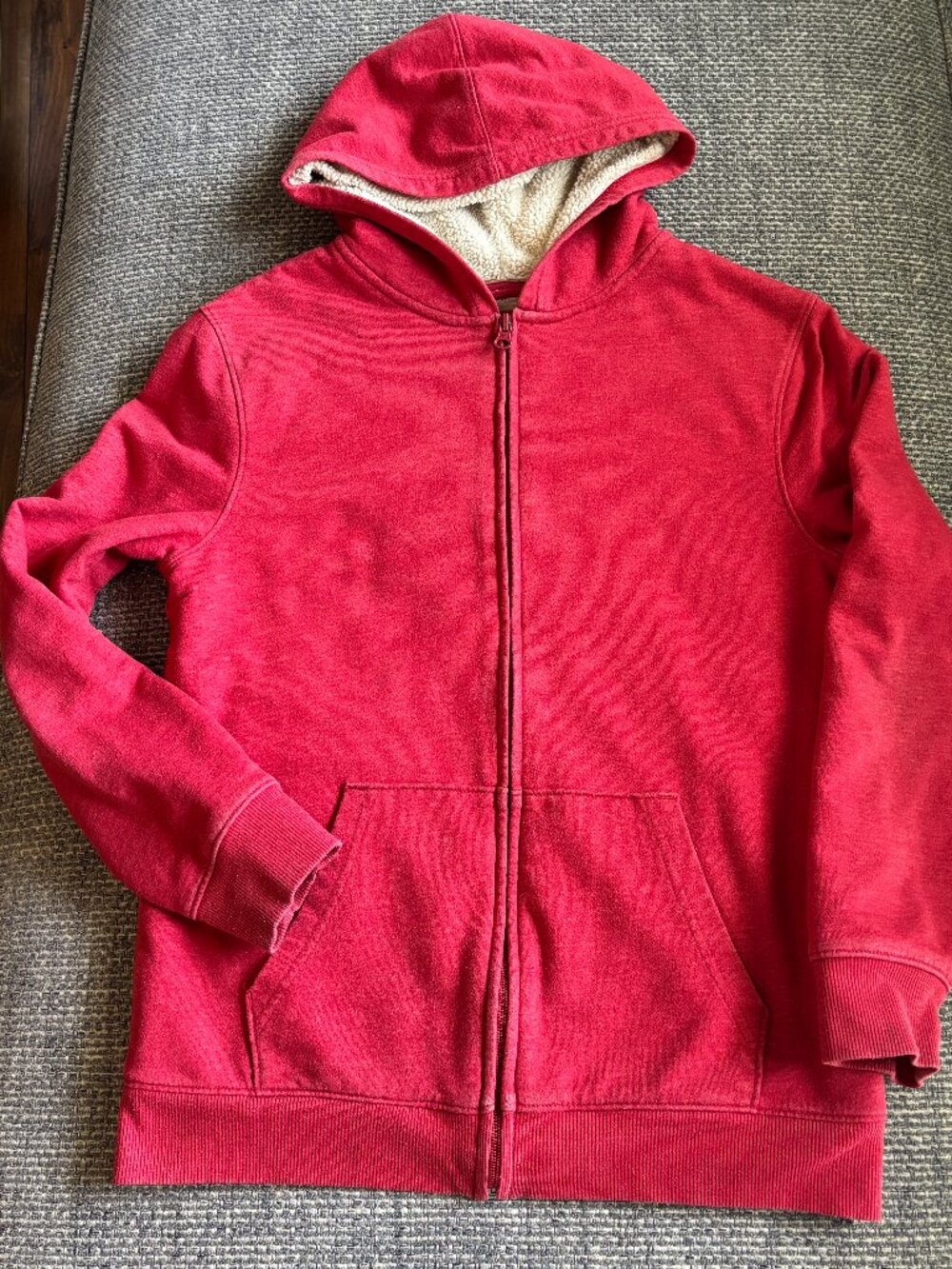 Cat & Jack Red + White Full Sherpa-Lined Zip-Up Hoodie | Size L (12/14)